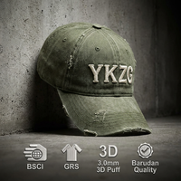Casquette de papa rétro en coton délavé et vieilli, effet usé et déchiré, avec broderie 3D en relief Barudan de 3,0 mm, logo personnalisé, 26
