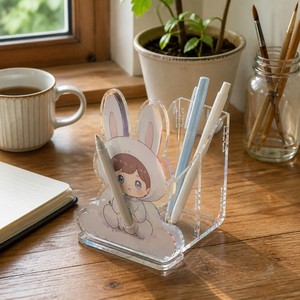 Porte-stylo en acrylique à assembler, organisateur de bureau monobloc, motif Original Bunny Boy Tricotage Kawaii, bord holographique, vente en gros - Product Image 5