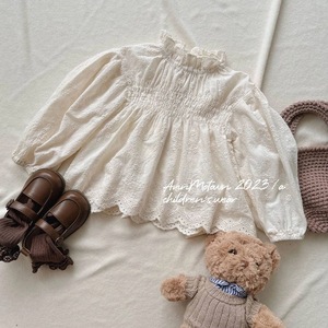 Tongxingyuan Girls Lace Trim Babydoll Shirt Off White Cotton Poplin Fall 2023 Childrens Blouse - Product Image 3