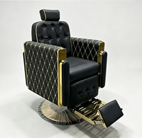 Nouvelle arrivée, élégante chaise de barbier vintage à dossier en treillis noir, avec repose-pieds réglable en métal doré