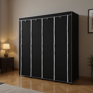 Grande armoire D0100XT4X6U en tissu polyester noir avec portes coulissantes, meuble de rangement pour chambre à coucher - Product Image 2