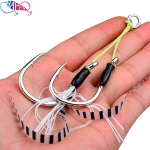 Nouveau 3/0 # -13/0 #   2 paires d'hameçons assistants pré-montés en acier à haute teneur en carbone avec jupe en silicone pour la pêche en mer à la traîne - Product Image 1