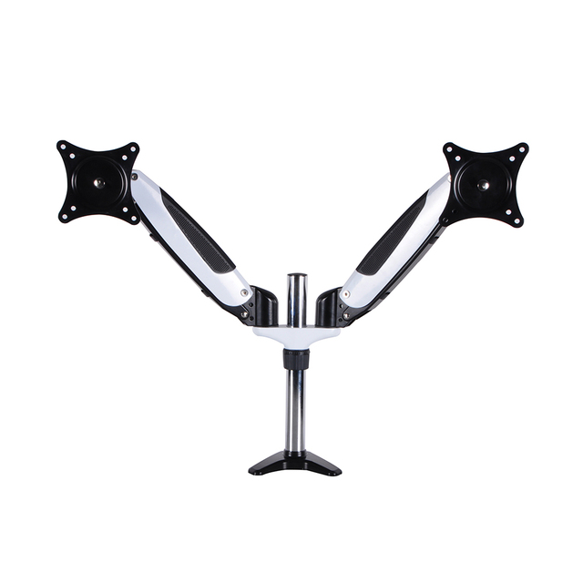 Gas Spring Aluminum Alloy White Dual 27 Inch Monitor Stand with VESA 75/100mm and Tilt/Rotate/Swivel Adjustments for Desk