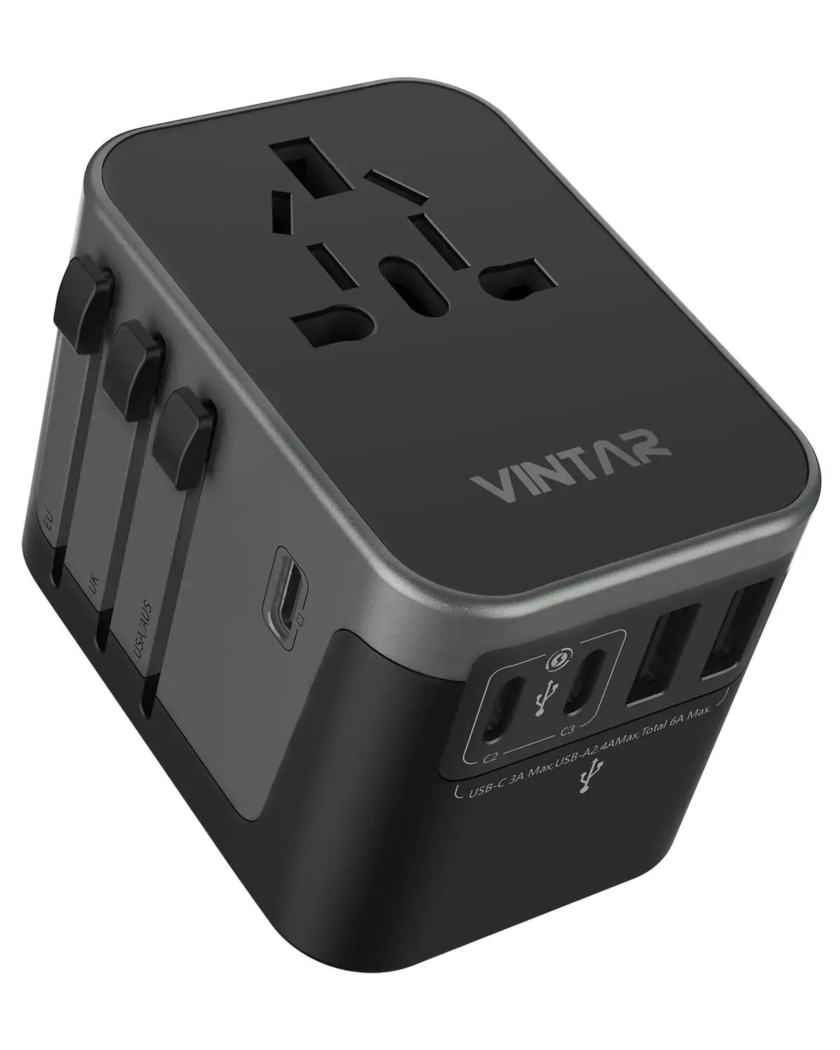 VINTAR personalizado Travel Adapter UE AUS UK EUA Plug Universal Worldwide Adaptador de Viagem Portátil com 2 USB 3 USB-C