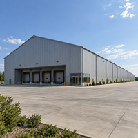 Entrepôt à structure métallique sur mesure, grande portée, atelier métallique, conception résistante aux vents forts, bâtiment logistique durable à faible entretien