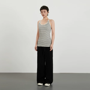 Débardeur Femme Personnalisé Rayé en Coton Élasthanne, Débardeur Court Tricoté pour Femme, Gilet Décontracté d'Été pour Fitness, Débardeur Racer pour Femme - Product Image 6