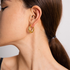 ต่างหูสแตนเลสปลายสูงต่างหูเพชรสวิสแบบห่วง - Product Image 5
