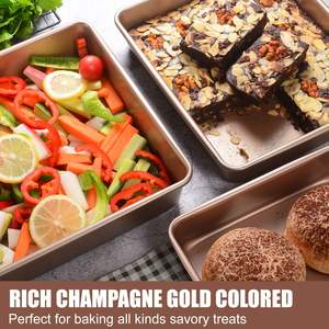 <span class=keywords><strong>JOHO</strong></span> BAKING Juego de sartenes para hornear profundas Metal antiadherente 0,8mm de espesor Rectángulo Molde para pasteles Juego de utensilios para hornear apilables 3 bandejas para horno Hornear Oro - Product Image 6
