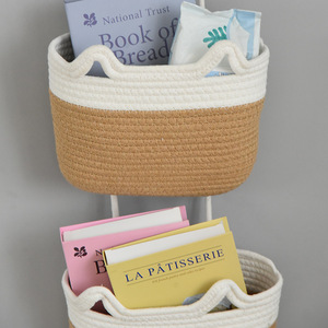 Three Tier Cat Ear <b>Wall</b> Hanging Storage Basket White Khaki Punch Free Organizer For Toys And <b>Books</b> - Product Image 2