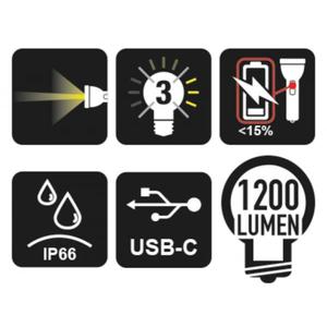 BETA - 018330054 <b>Rechargeable</b> high-brightness LED <b>torch</b> sturdy anodized aluminium 1,200 lumens - EAN 8054809127408 <b>TORCHES</b> - Product Image 2