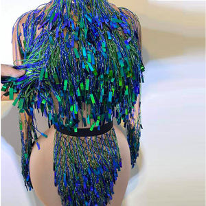 Vestido de Noche Sexy con Lentejuelas Azul Pavo Real, Estilo <span class=keywords><strong>Curvy</strong></span>, de Una Pieza, con Abertura Alta y Escote Pronunciado, para Fiesta de Gala, 2021 - Product Image 1