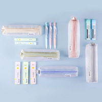 Trousse à crayons transparente avec logo personnalisé pour fournitures scolaires Trousse à crayons transparente en nylon avec fermeture éclair Trousse à crayons pour filles à bas prix