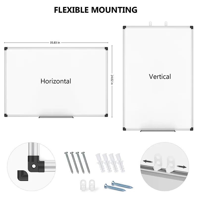 Cadre en aluminium durable de conseil scolaire Tableau blanc double face Tableau blanc effaçable à sec magnétique pour mur