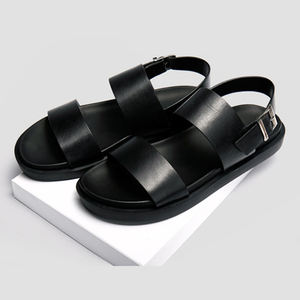 New Summer Men's Genuine Leather Flat Sandals Thick-Soled Casual Beach men Shoes Single Strap <b>Toe</b>-Revealing Roman Style Sandals - Product Image 2