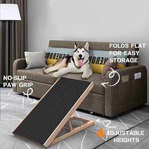 Hölzerne Hunde rampe 4 Stufen Höhen verstellbar Klappbar Tragbare Haustier katzen leiter Rutsch fest für Innen sofa Hunde treppen - Product Image 3