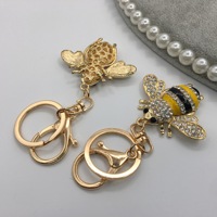 Porte-clés Abeille Jaune Scintillant avec Strass et Cristaux, Breloque Abeille Miel, Porte-clés Métallique Animal Étincelant, Anneau de Clés pour Sac
