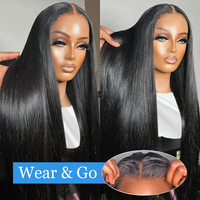 Cheveux brésiliens pré-coupés sans colle, lisses comme des baguettes, 40 pouces, pour perruque, densité 200%, noir naturel, 100% cheveux humains pour femmes