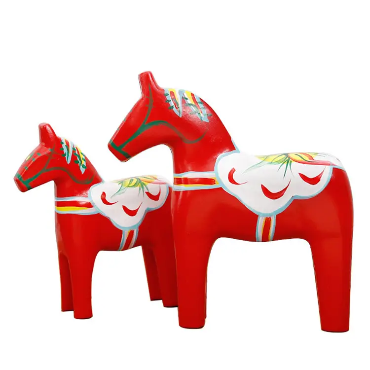 Criativo madeira animal ornamentos artesanato nórdico sueco madeira vermelho cor pinturas cavalo Dala