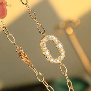 Xinfly Bracelet jonc de luxe italien en or 18 carats avec fermoir mousqueton, diamant naturel 0,45 carat, chaîne à maillons et pendentif, gageable, véritable et pur - Product Image 2