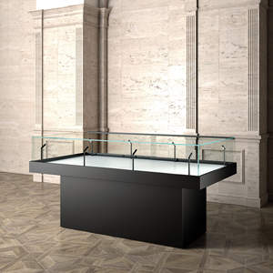 Vitrine de musée noire 180x80x105 cm avec couvercle en verre et éclairage LED pour expositions sur table - Product Image 1