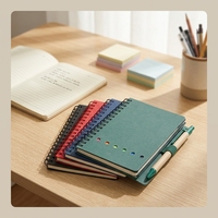Nouvel ensemble carnet à spirale en papier kraft et stylo avec notes adhésives détachables pour affaires, index autocollants, carnet cadeau imprimé UV