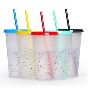 Vaso de Plástico Reutilizable sin BPA, Colorido, para Fiestas y Campamentos, <span class=keywords><strong>con</strong></span> Confeti que Cambia de Color, <span class=keywords><strong>con</strong></span> Tapas y Pajitas para Café Helado - Product Image 3