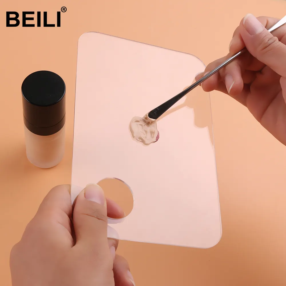 BEILI nuovo arrivo private label acrilico trasparente make up di trucco fondazione piatto della mano per la miscelazione palette o di arte del chiodo di miscelazione piastra