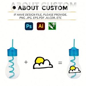 Custom Logo Plastic <b>Light</b> Bulb Jars <b>Rope</b> <b>Lighted</b> Fillable <b>Light</b> Bulbs Cup LED Bulb Shaped Candy Jars with Straw Lid - Product Image 2