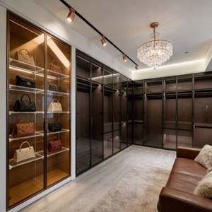 BALOM Customized Modern Design Luxury Wood Walk in <b>Wardrobe</b> Glass Door Gold Handle Built in Storage Closet Furniture - Product Image 5