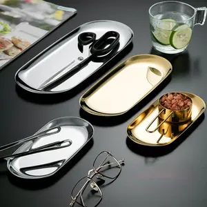 Style nordique Snack Plat Pain Gâteau Assiette À Dessert En Acier Inoxydable Doré Ovale BBQ Assiette Cuisine Coréenne Vaisselle Plateau À Fruits - Product Image 5