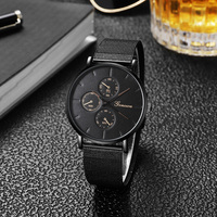 Gran oferta extranjera Ginebra moda reloj de hombre logotipo personalizado correa de malla reloj de cuarzo para jóvenes