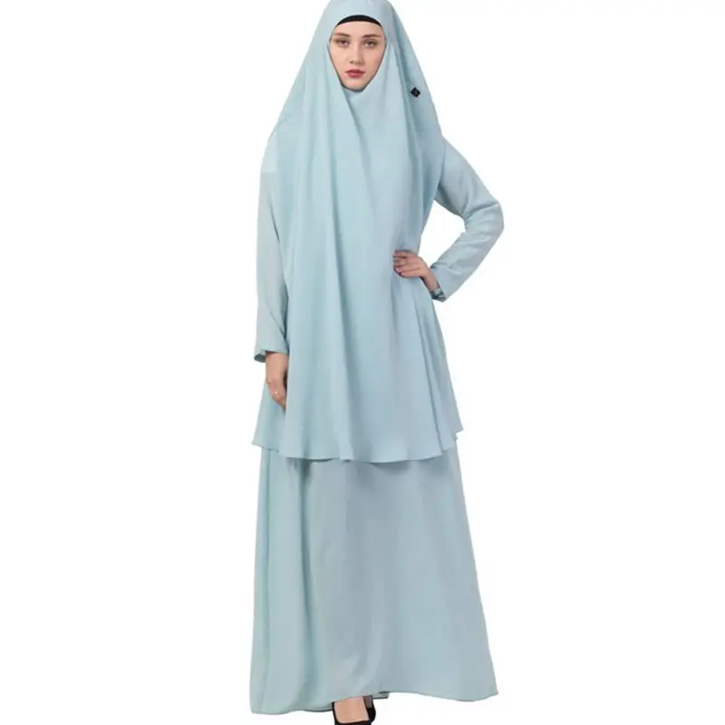 Nida Bescheiden Khimar Hijab Abaya Ronde Hals Combo Elegante Effen Kleur Poff Mouw Eid Moslim Jurk Voor Vrouwen Islamitische Nationale Gewaad