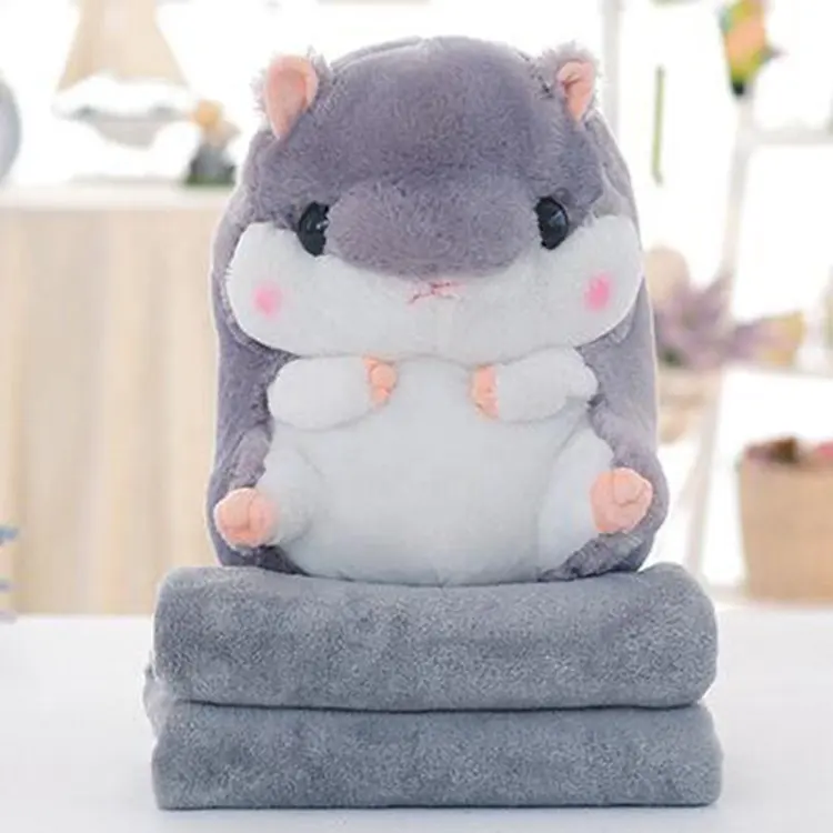 Pasokan Langsung dari Pabrik Mainan Boneka Binatang 2 Dalam 1 Kantung Bantal Musim Dingin 3 In 1 Mainan Hamster Mewah dengan Selimut untuk Dijual