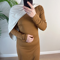 Robe intérieure moulante en coton et élasthanne pour l'Aïd Ramandan Abaya pour femmes Robe musulmane col rond manches longues robes extensibles pour femmes