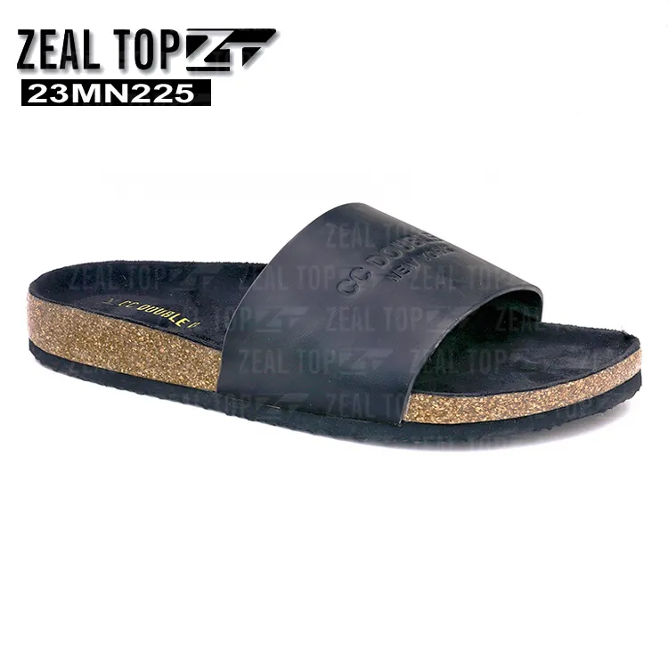 Verano personalizado transpirable pie cama suela de corcho hombres sandalias Pu superior hombres suela plana de corcho diapositivas sandalias