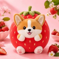 Groothandel Pluche Dieren Aardbei Corgi, Ronde Fruitvormige Zachte Pop voor Meisjes Verjaardag Cado & Schattige Kamerdecoratie
