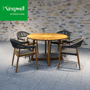 Set <span class=keywords><strong>da</strong></span> Pranzo Moderno per Esterni in Legno di Teak con Tavolo Rotondo e 4 Sedie con Intreccio in Corda per <span class=keywords><strong>Giardino</strong></span>, Hotel e Parco - Product Image 2