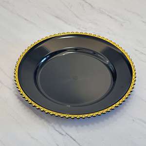 13 Inch Clear Plate Decorations Rose Gold <b>Beaded</b> <b>Trim</b> Round Plastic Charger Plates for Weeding Party - Product Image 6