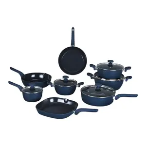 Set peralatan masak tidak lengket 6 buah, Casserole keramik ramah lingkungan penggorengan Jerman kaca granit keras Anodized