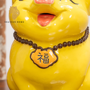Ornement de bureau, figurine cochon porte-bonheur, décor en céramique polychrome pour la maison, le bureau, le meuble TV, la chambre à coucher, la salle d'étude, l'intérieur - Product Image 4