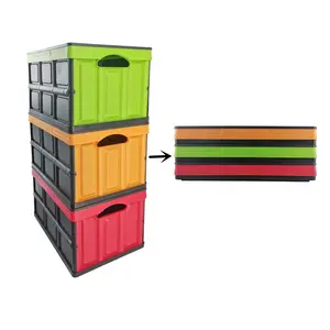 50L Plastic Storage Camping Folding Box Storage Bins Storage Organizer Rectangle with Lid KOREAN Foldable Opp Bag Customized