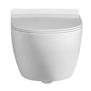 Round Rimless Sanitary Ware Ceramic Easy Clean Save Space Wall Hung Toilet