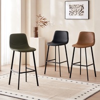 Tabouret de bar haut dossier en cuir, style moderne et minimaliste, luxe discret, pour la maison, avec structure métallique, pour comptoir, pour l'approvisionnement transfrontalier