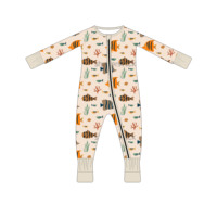 Beschikbare baby slaappakken met lange mouwen van bamboe, Clover Bear grid print, YKK rits, zacht baby rompertje