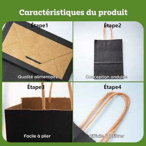 Bolsas de Papel Kraft Negras Reutilizables y Duraderas con Asas de Cuerda de Algodón, Impresión Personalizada, Reciclables, para Compras, Regalos y Empaquetado con Logotipo para Minoristas - Product Image 2