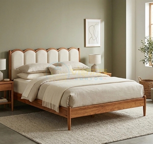 Modern Wooden <b>Bed</b> <b>Frame</b> with Padded Headboard King Size Elegant Bedroom Furniture Durable Stylish Luxury Home Decor Bedstead - Product Image 3