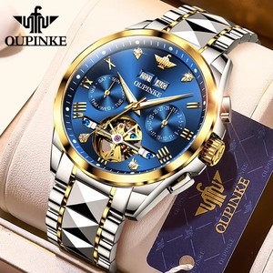 OUPINKE 3186 Men's Watches Skeleton Flywheel <b>Automatic</b> Mechanical Watch for Men Luxury Brand Dual Calendar Display <b>Wristwatch</b> - Product Image 2