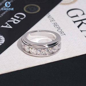 Moissanite Eternity Band <b>Ring</b> 925 <b>Silver</b> Rhodium Plated Channel Setting Round Brilliant Cut GRA Certified Classic Style <b>Ring</b> - Product Image 2