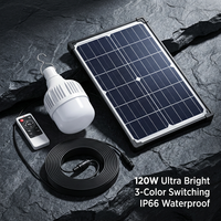 Ampoule LED Solaire Extérieure 120W IP66 en Gros, 97 LED, 3 Couleurs, Intensité Variable, Lumière d'Urgence Portable, Angle de Faisceau 360°, Certifiée RoHS