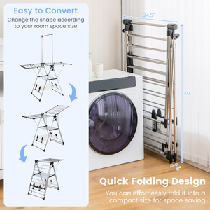 New Arrival Modern Stainless Steel Foldable Three-Layer Bathroom Coat Baby <b>Laundry</b> Racks for Drying Clothes Cloth Hanger Rack - Product Image 2